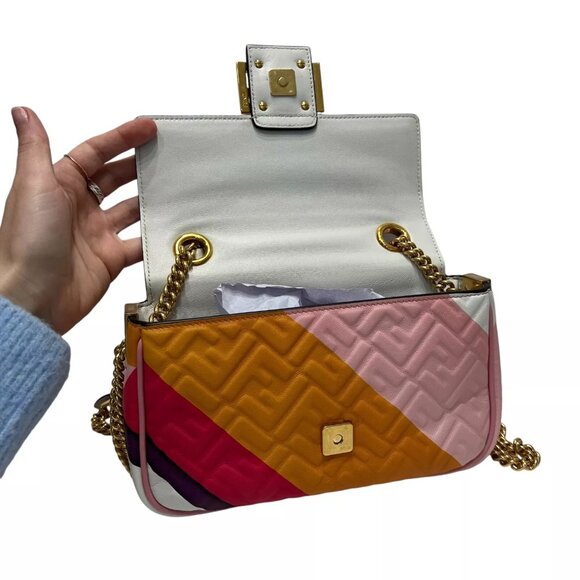 $3100 FENDI 2021 Multi Embossed FF Baguette Chain Crossbody Medium Leather Bag - Picture 10 of 15